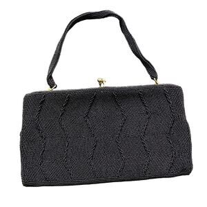 VINTAGE RICHERE Black Beaded Clutch Purse 1930s Cocktail Gala